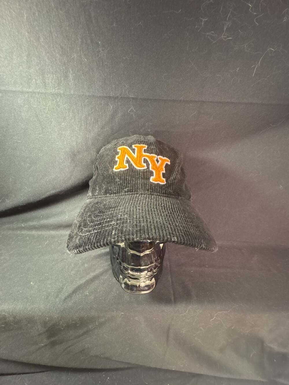 Mad Engine New York NY Black Corduroy Strapback Hat Cap Chenille Logo